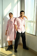 Pink striped collared half shirt