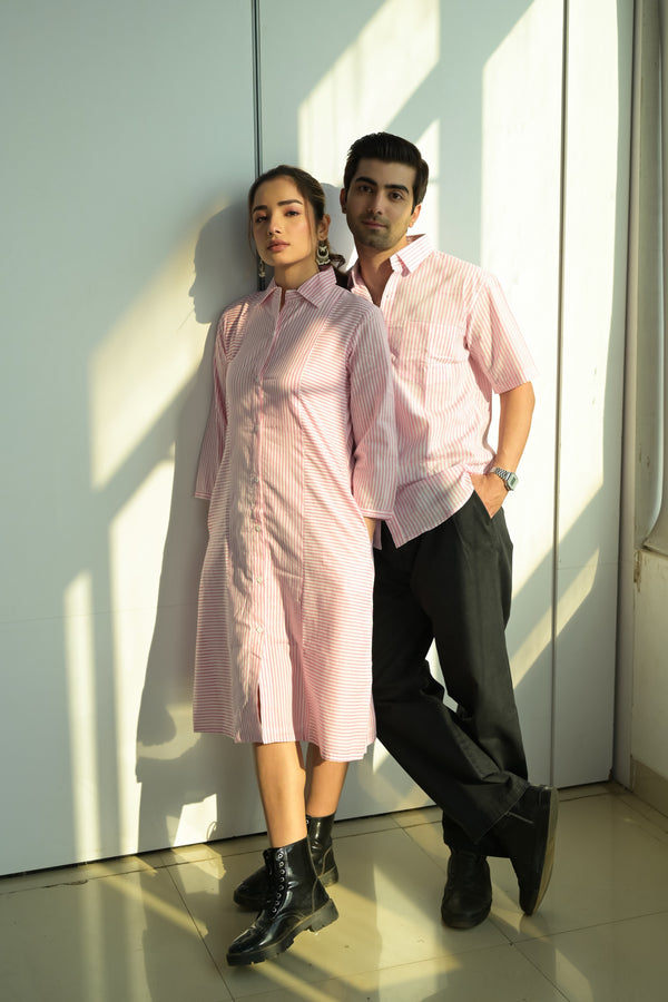 Pink striped collared half shirt