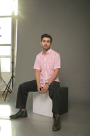 Pink striped collared half shirt