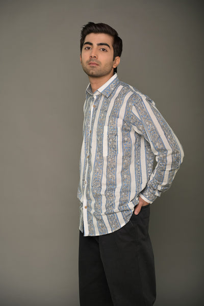 Grey Striped Cotton Shirt
