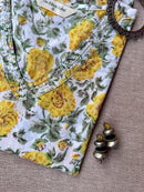 "Marigold" Yellow Hand Block Printed Cotton kurta-M
