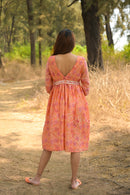 Peach 'Playful' Floral Chanderi Dress