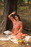 Peach 'Playful' Floral Chanderi Dress