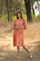 Peach 'Playful' Floral Chanderi Dress