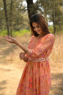 Peach 'Playful' Floral Chanderi Dress