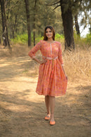 Peach 'Playful' Floral Chanderi Dress