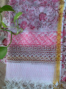 Pink-White Bagiyaan Unstitched Suit Set with Doria Dupatta