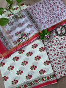 White-Red Boota Unstitched Suit Set with Doria Dupatta