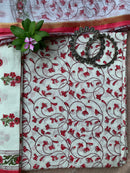 White-Red Boota Unstitched Suit Set with Doria Dupatta