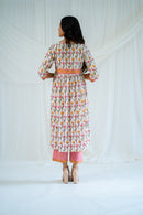 White Multi Flora Hand Block Printed Suit Set-2pc