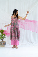 Pink & Olive 'Glamourous' Cotton Kurta Set