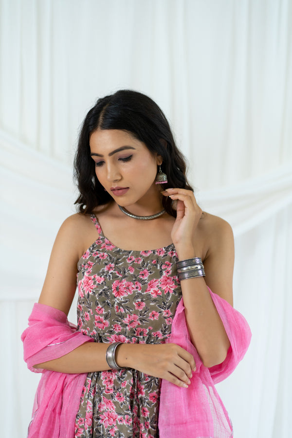 Pink & Olive 'Glamourous' Cotton Kurta Set