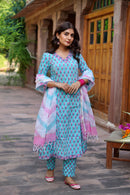 "Amora" Sky Blue Cotton Suit Set- XS