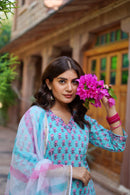 "Amora" Sky Blue Cotton Suit Set- XS