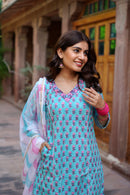 "Amora" Sky Blue Cotton Suit Set- XS