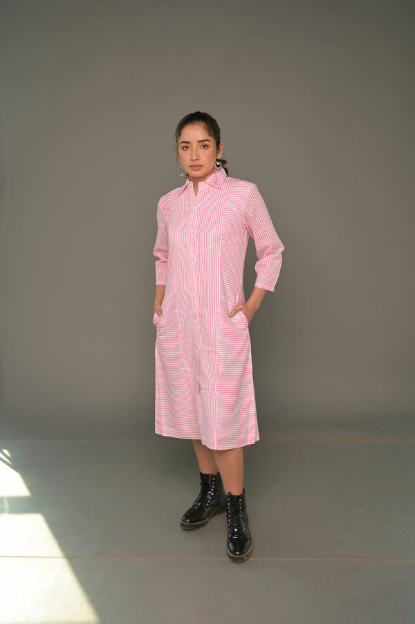 White & Pink 'Sassy' Cotton Dress & Shirt Combo