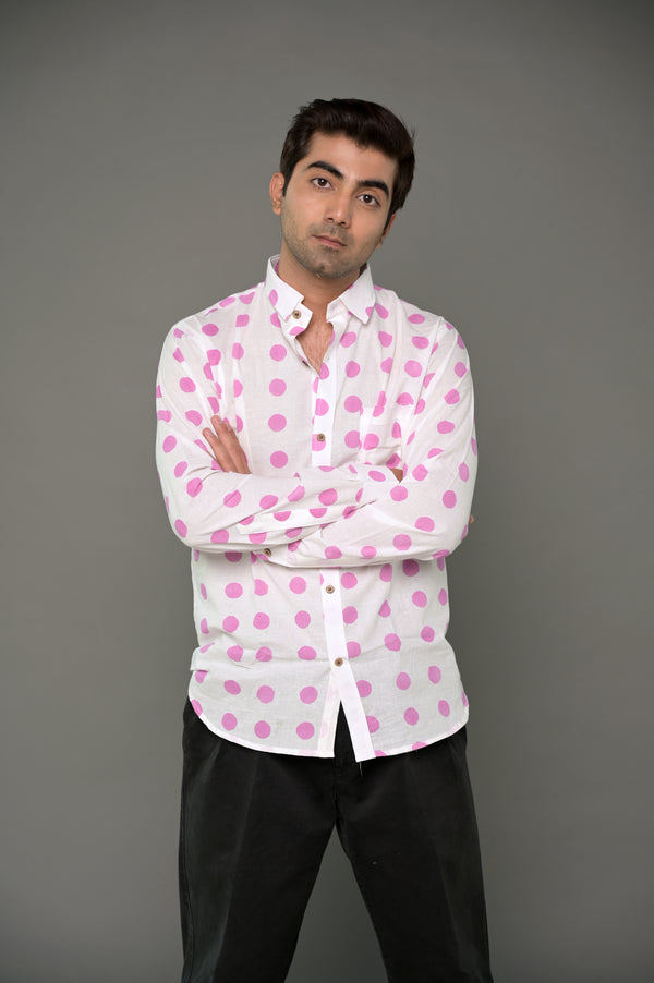 "Soulmate" Pink Polka Dot Cotton Shirt