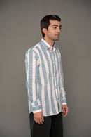 Hand Block Printed Blue Striped Cotton Shirt