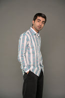 Hand Block Printed Blue Striped Cotton Shirt