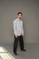 Hand Block Printed Blue Striped Cotton Shirt