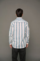 Hand Block Printed Blue Striped Cotton Shirt