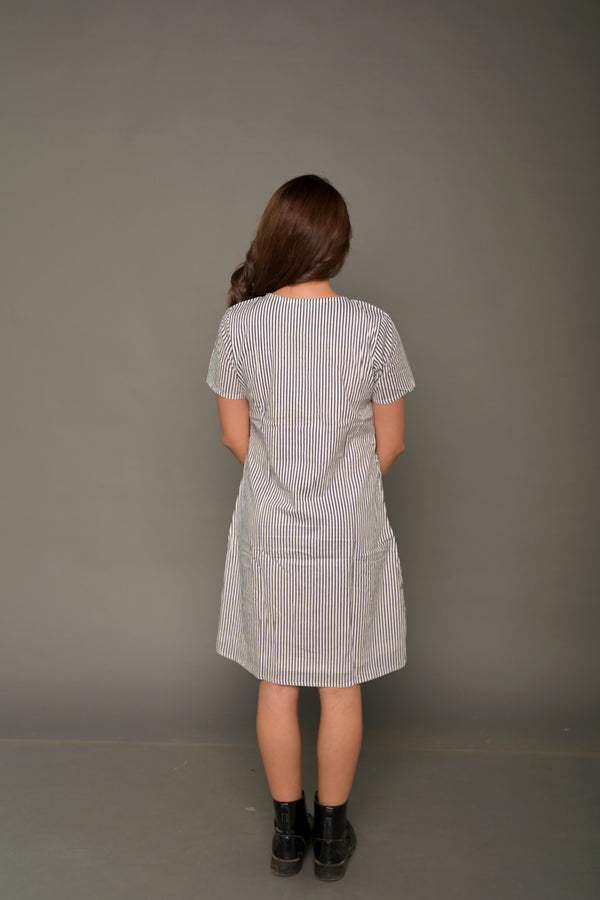 White & Black 'Brilliant' Striped Cotton Dress