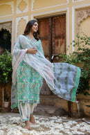 "Mahira" Cotton Kurta Set with Kota Doria Dupatta(3pc)