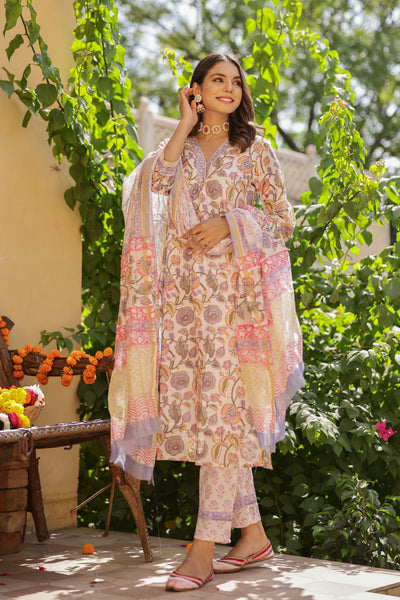 "Meher" Hand Block Printed Chanderi Suit Set(3pc)