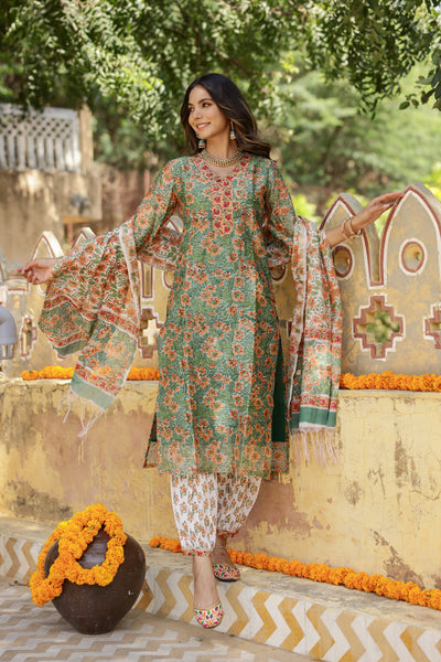 "Kamya" Hand Block Printed Chanderi Suit Set(3pc)