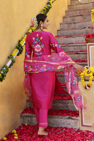 "Lehja" Hand Painted Chanderi Suit Set (3pc)