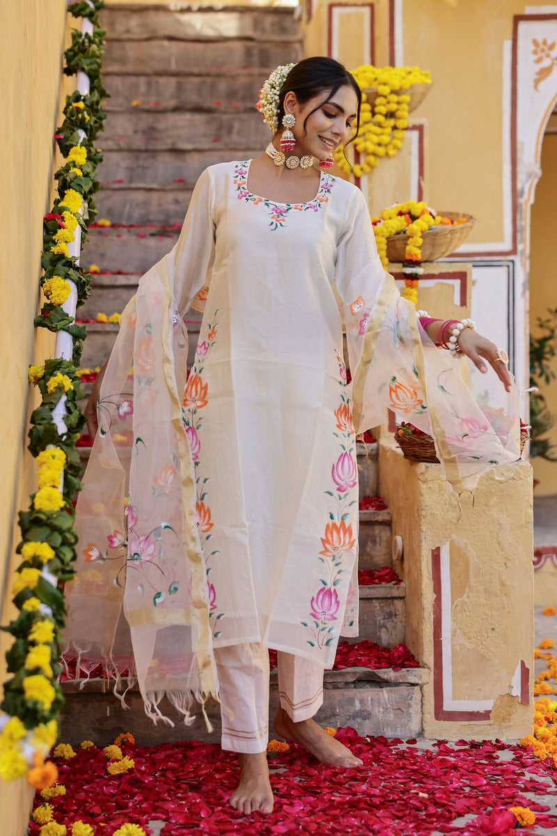 Annika Hand Painted Chanderi Suit Set (3pc) – The Ethnic Label