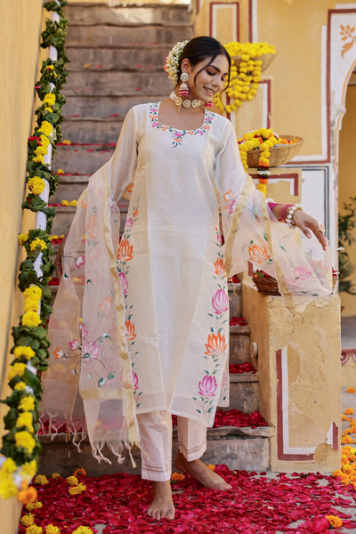 "Annika" Hand Painted Chanderi Suit Set (3pc)