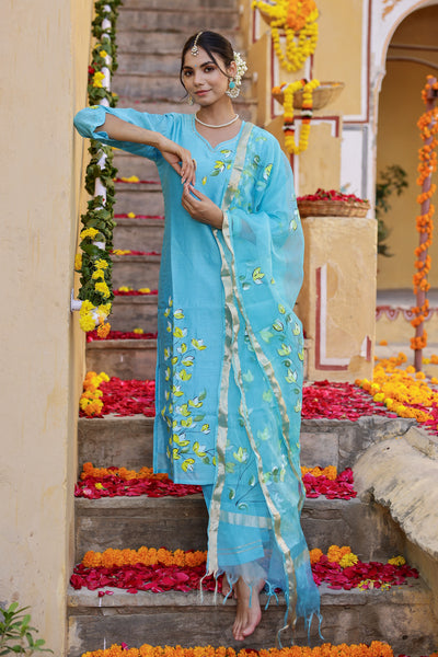 "Falak" Hand Painted Chanderi Suit Set (3pc)