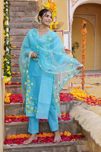 "Falak" Hand Painted Chanderi Suit Set (3pc)