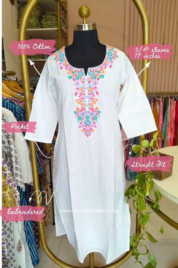 "Safar" Embroidered White Cotton kurta