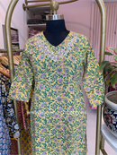 "Komal" Hand Embroidered Block Printed Cotton kurta