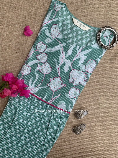 "Aabha" Green Kantha Cotton kurta