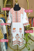 Mahal Printed Cream-Peach Cotton kurta