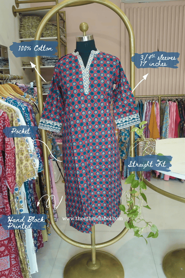 "Neelam" Hand Block Printed Red Cotton kurta