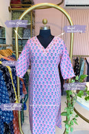 "Mridu" Hand Embroidered Block Printed Pink Cotton kurta