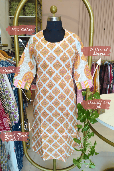 "Kesar" Hand Block Printed Cream Cotton kurta