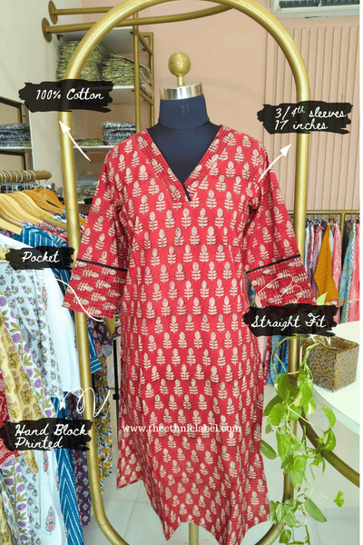 "Vriha" Hand Block Printed Bagru Maroon Cotton kurta
