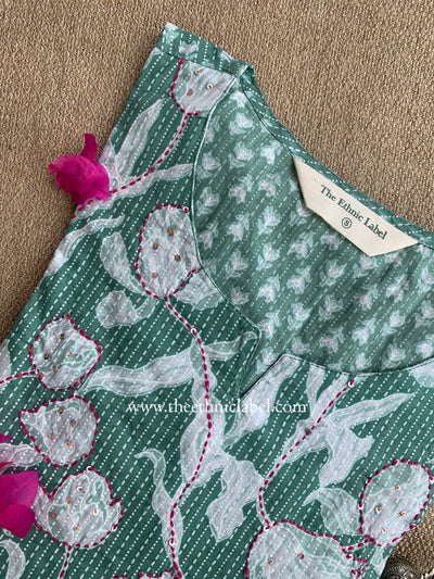 "Aabha" Green Kantha Cotton kurta