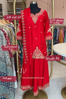 "Kashish" Red Silk Short Kurta with Palazzo and Dupatta(3pc)