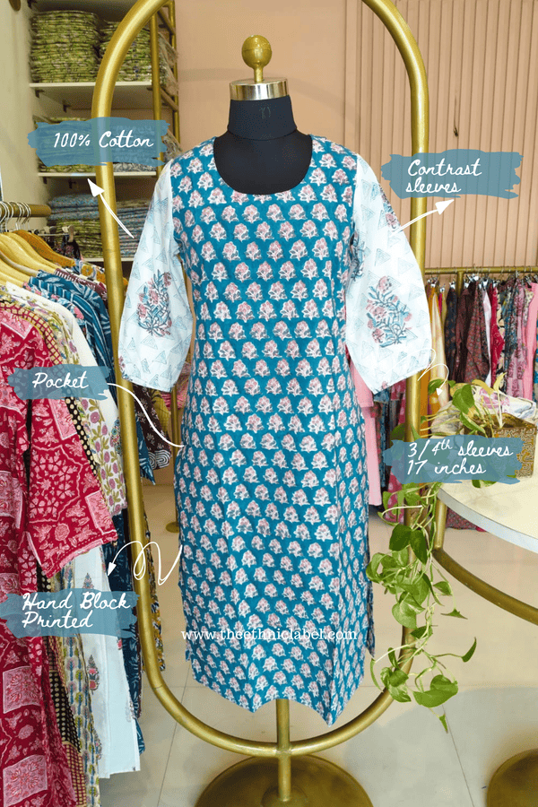 "Shaan" Hand Block Printed Blue Cotton kurta