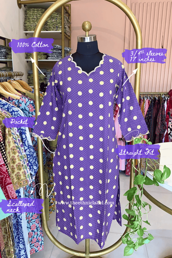 "Mitra" Scalloped Printed Purple Cotton kurta