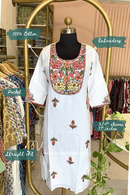 "Nirupa" Embroidered White Cotton kurta