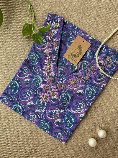 "Banafshi" Hand Embroidered Cotton kurta