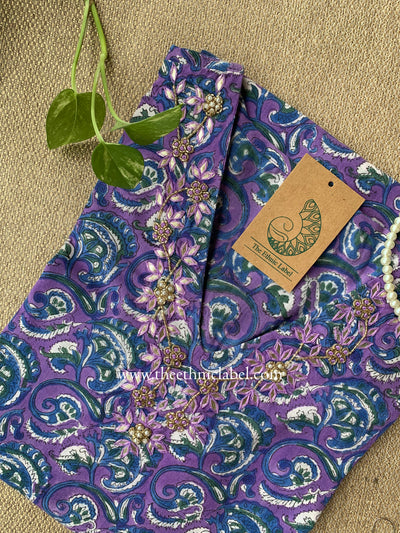"Banafshi" Hand Embroidered Cotton kurta