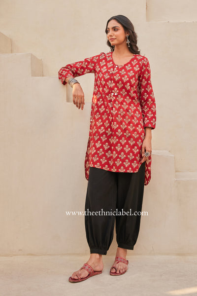 "Prana" Block Printed Asymmetric Cotton kurta